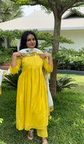 Yellow Cotton Anarkali Set