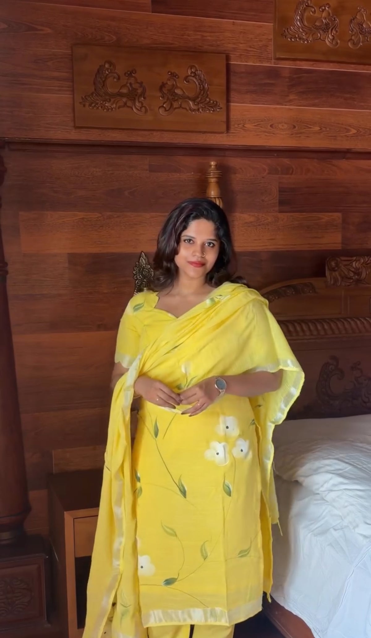 Yellow hand paint Linen Salwar Set