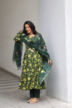 Green Cotton Anarkali Set