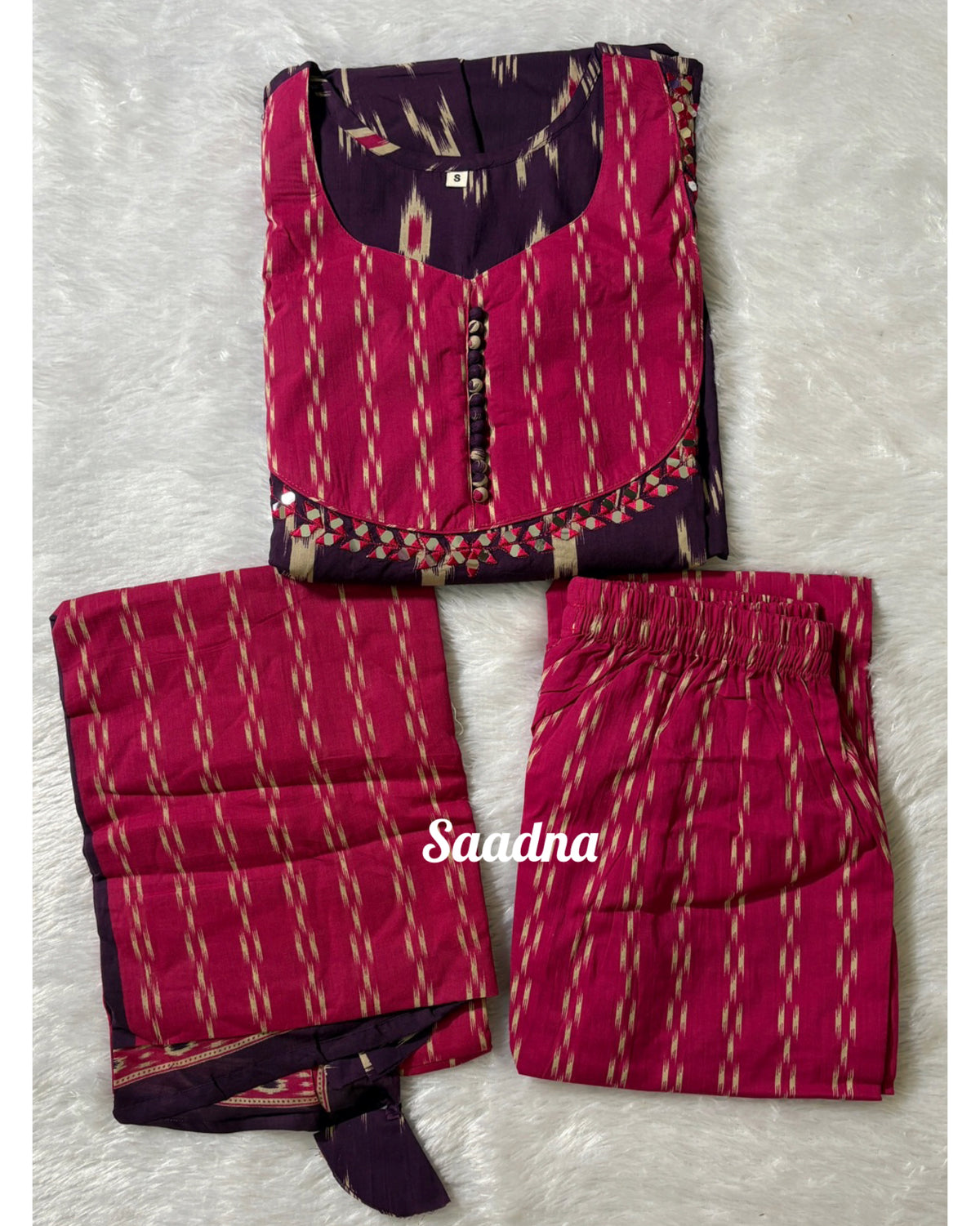 Pink Ikkat Anarkali Set