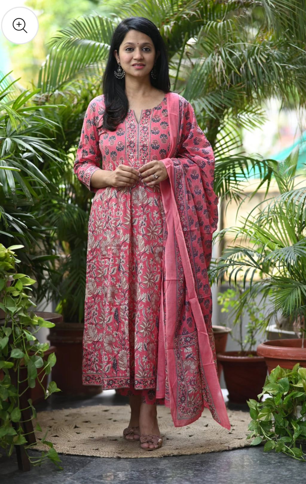 Pink cotton Anarkali set