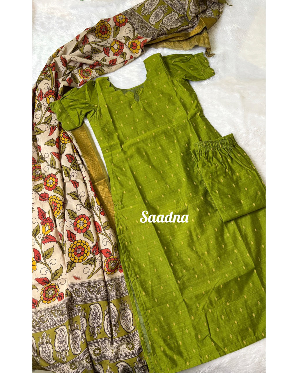 Silk salwar set with kalamkari Dhupatta