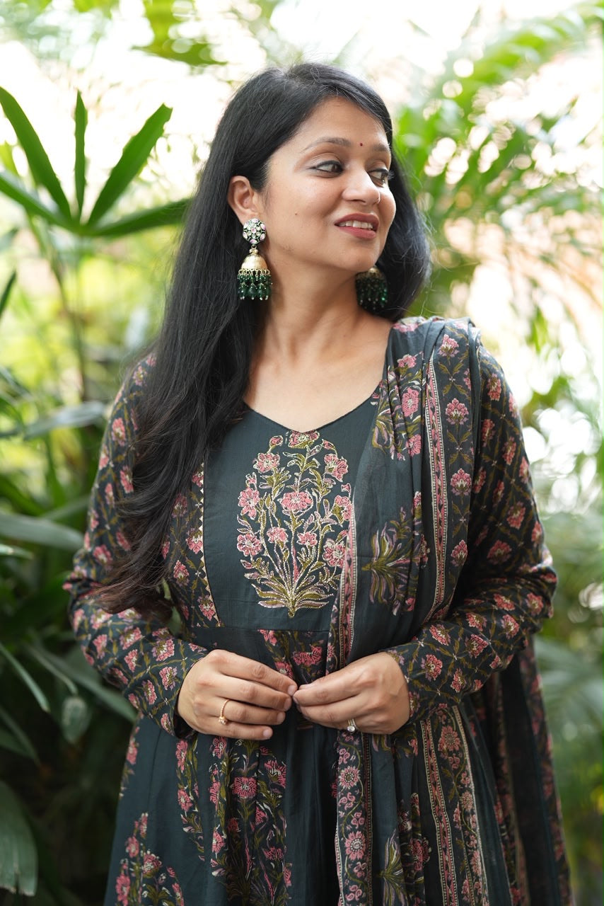 Bottle Green Anarkali set