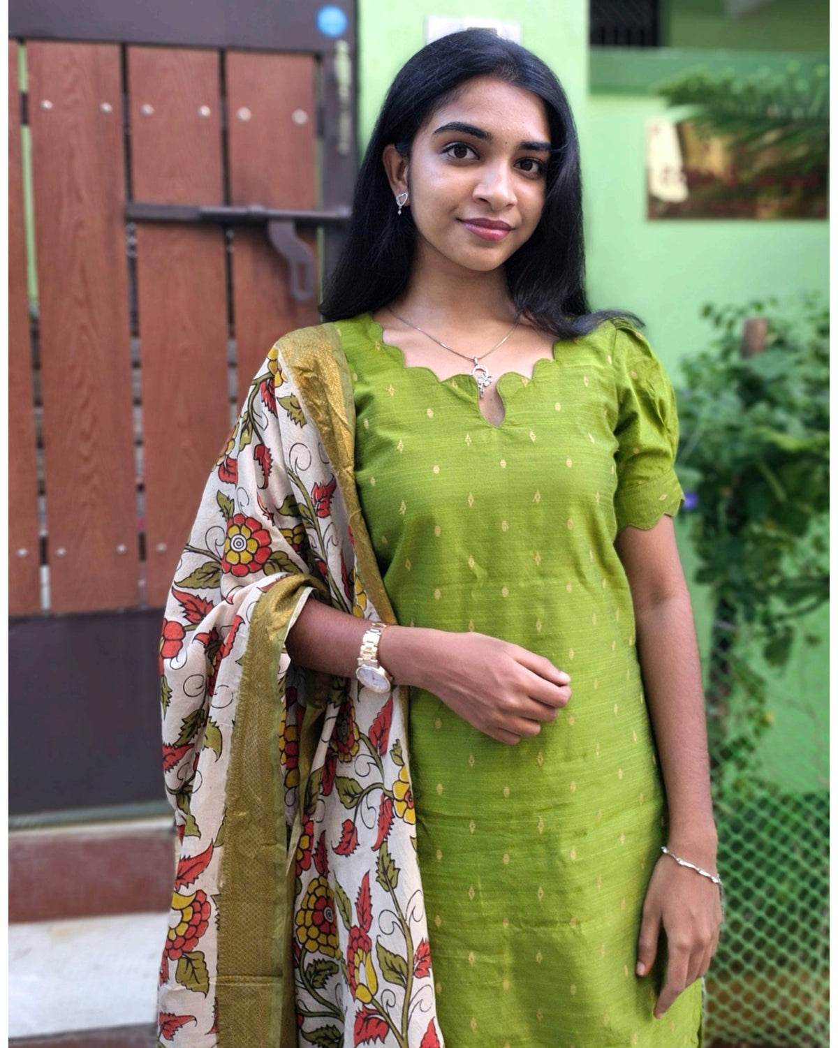 Silk salwar set with kalamkari Dhupatta