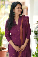 Chettinad Wine handloom Cotton salwar set