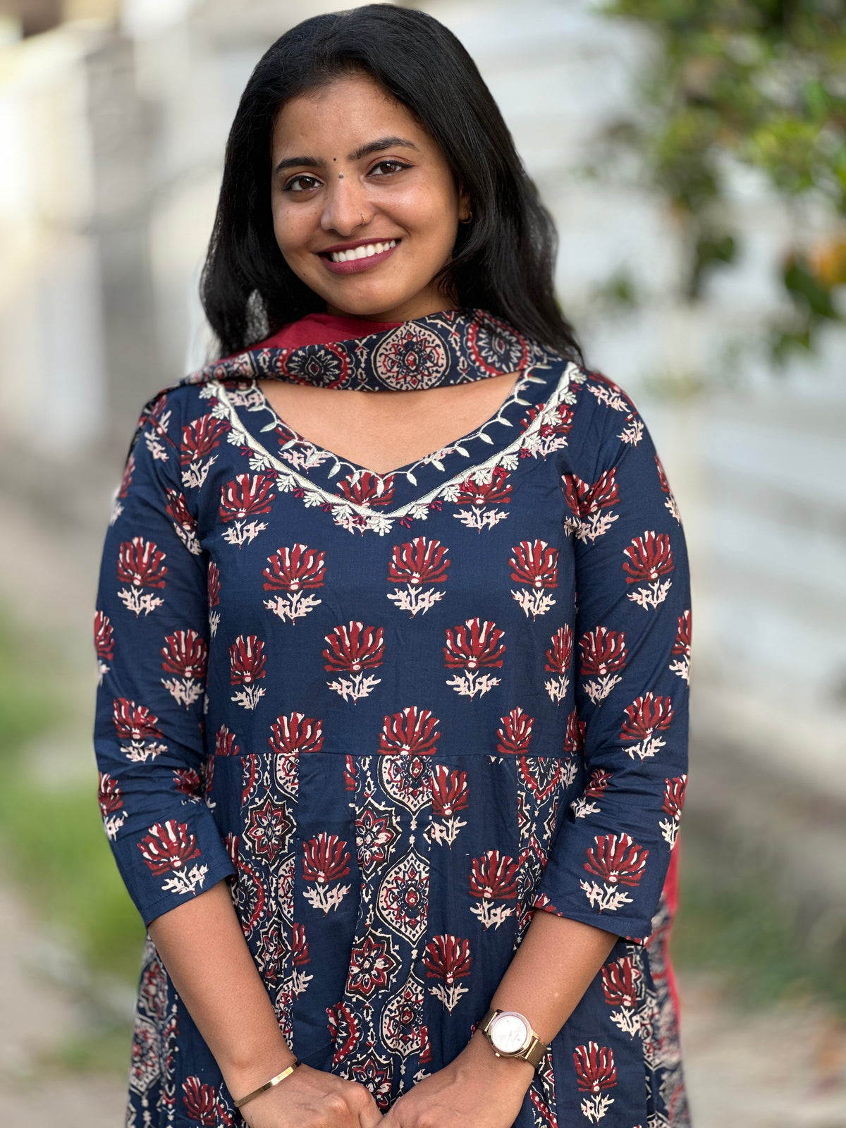 Double Ajrakh Anarkali Set