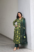 Green Cotton Anarkali Set