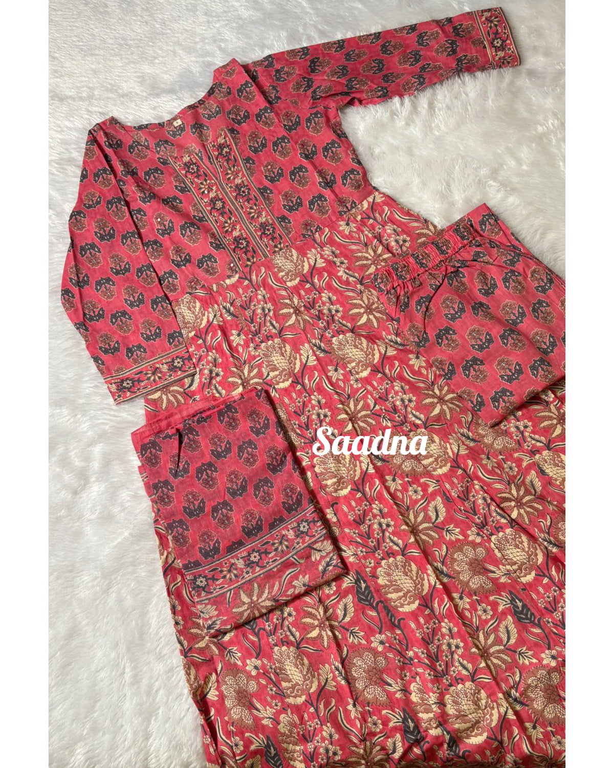 Pink cotton Anarkali set