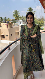Green Ajrakh Anarkali set