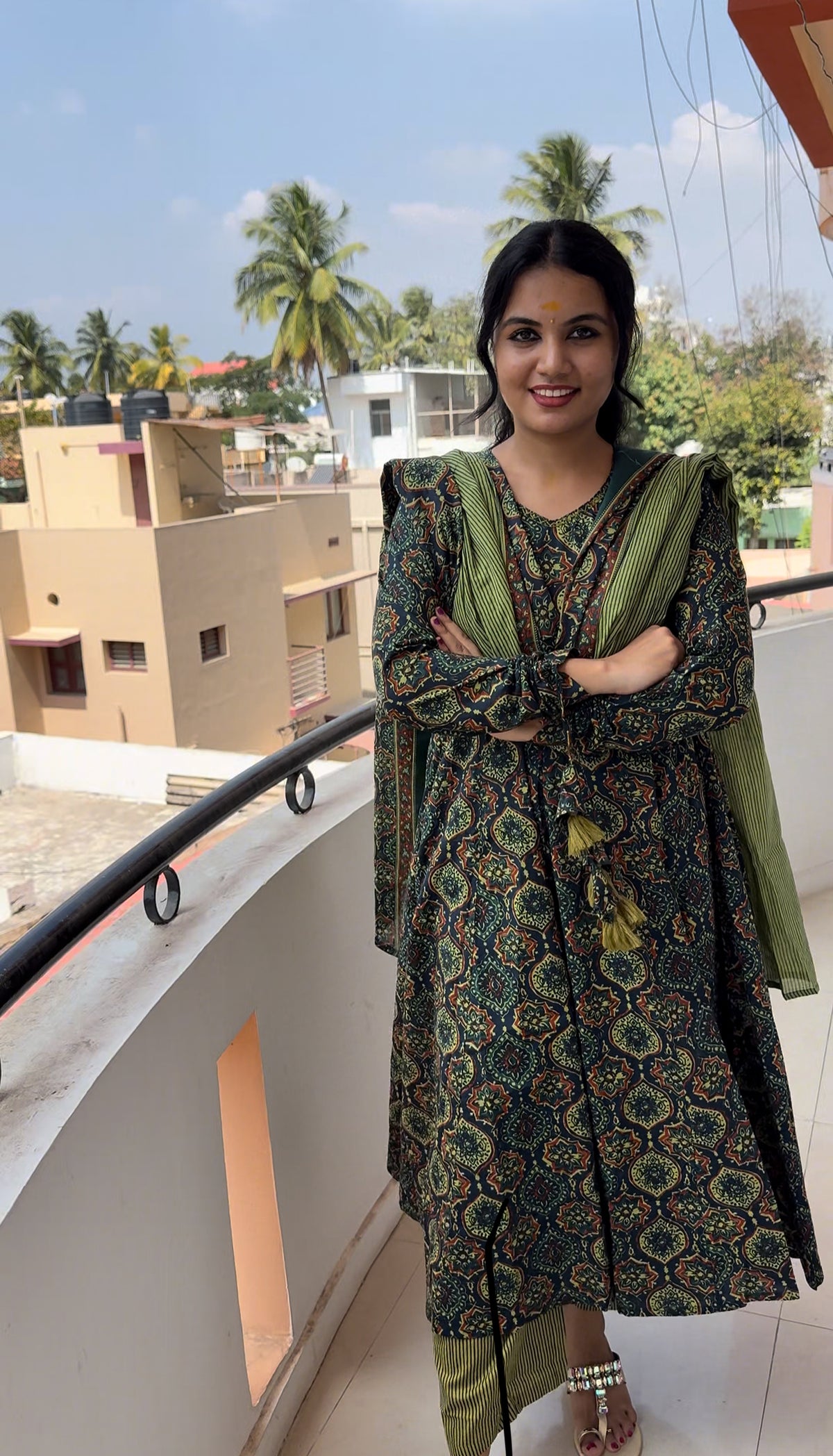 Green Ajrakh Anarkali set