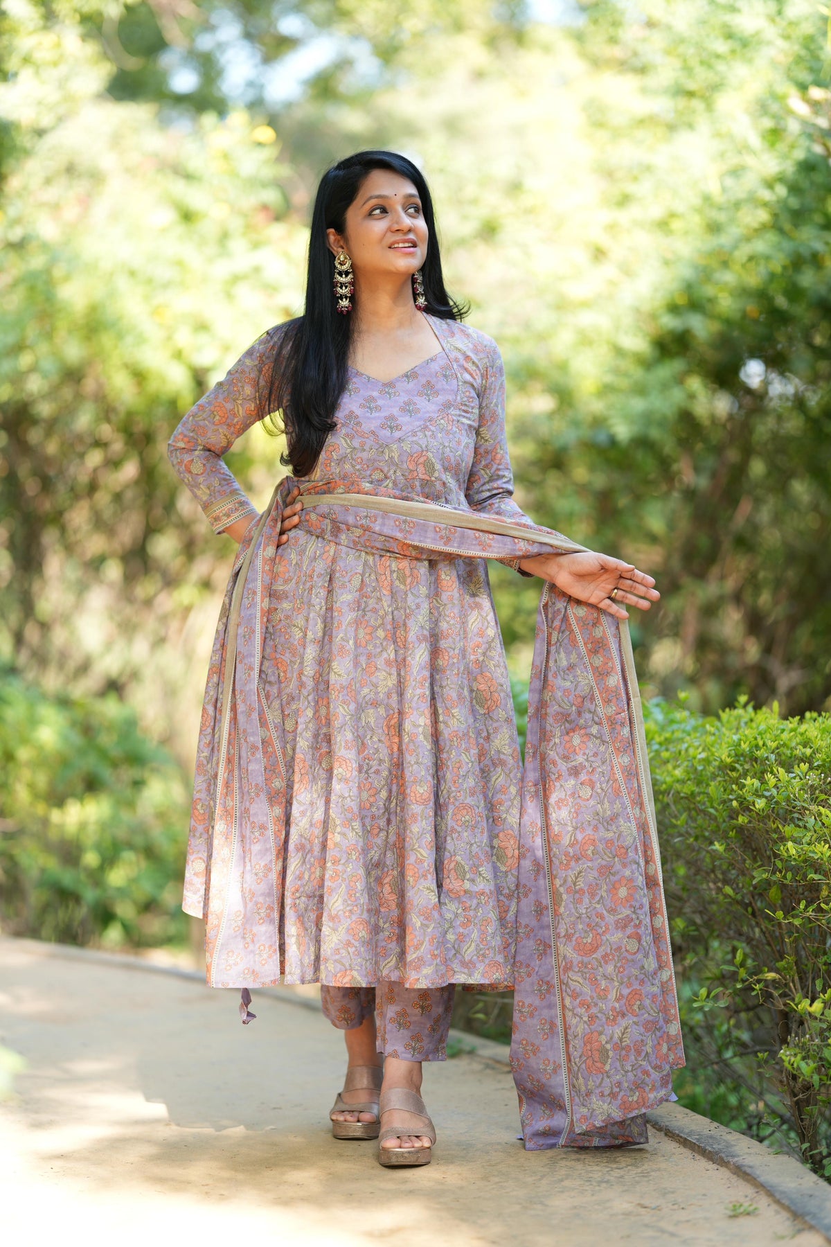 Grey lavender Anarkali set