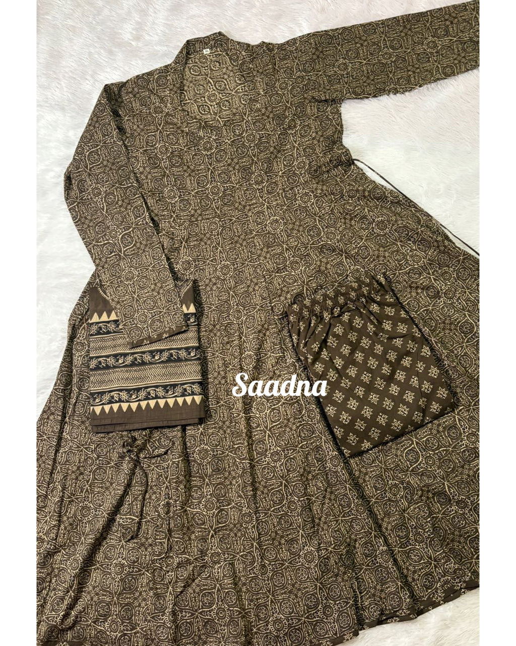 Brown ajrakh Anarkali set