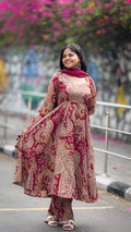 Maroon Full Sleeves Anarkali Set