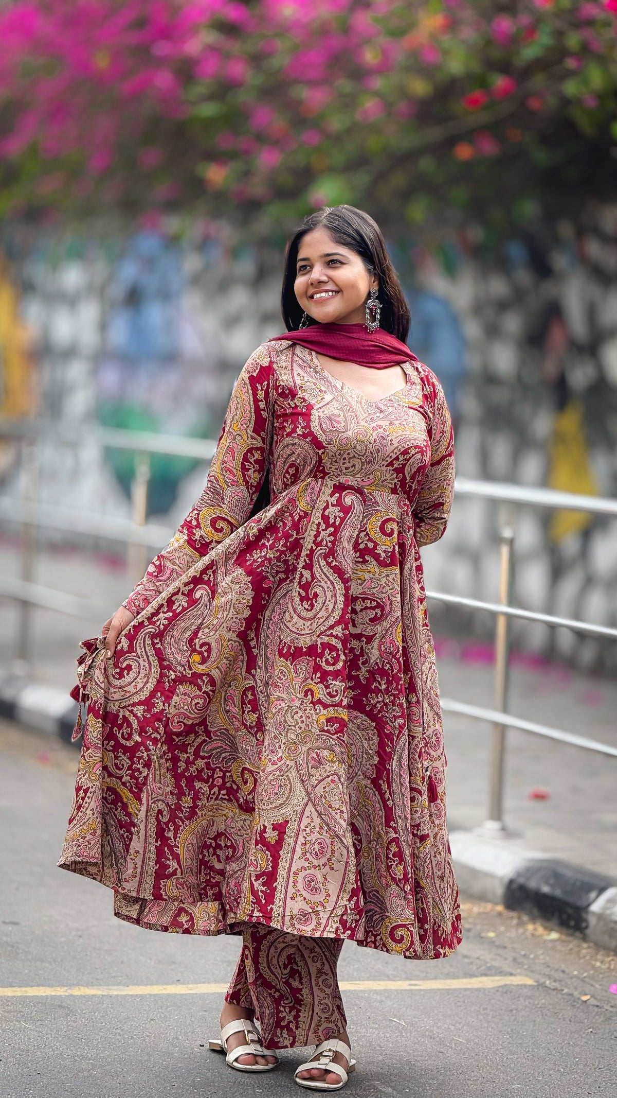 Maroon Full Sleeves Anarkali Set
