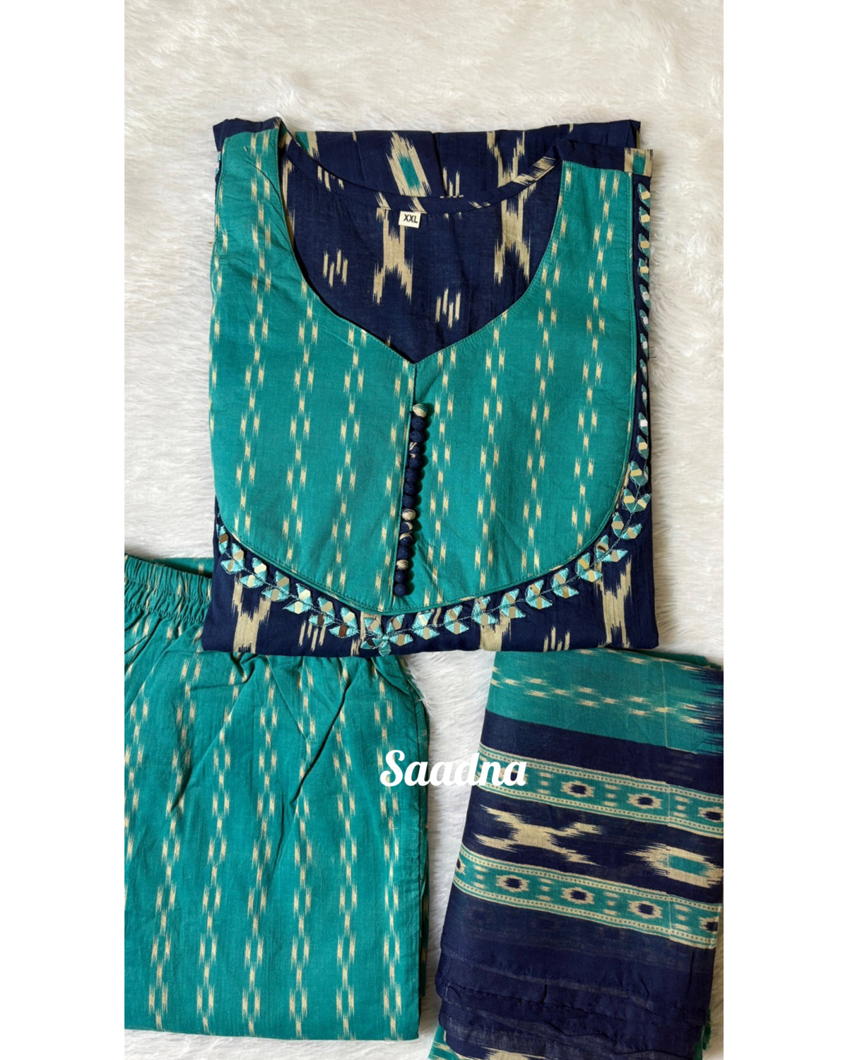 Blue Ikkat Anarkali Set