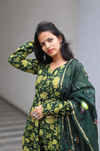 Green Cotton Anarkali Set