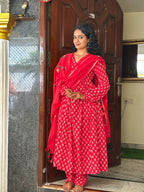Red Full Sleeves Anarkali Set
