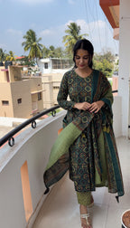 Green Ajrakh Anarkali set
