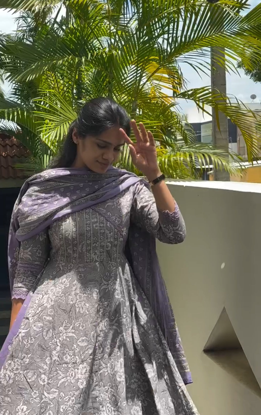 Grey lavender Anarkali Set