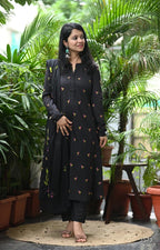 Black embroidery A line cotton Set