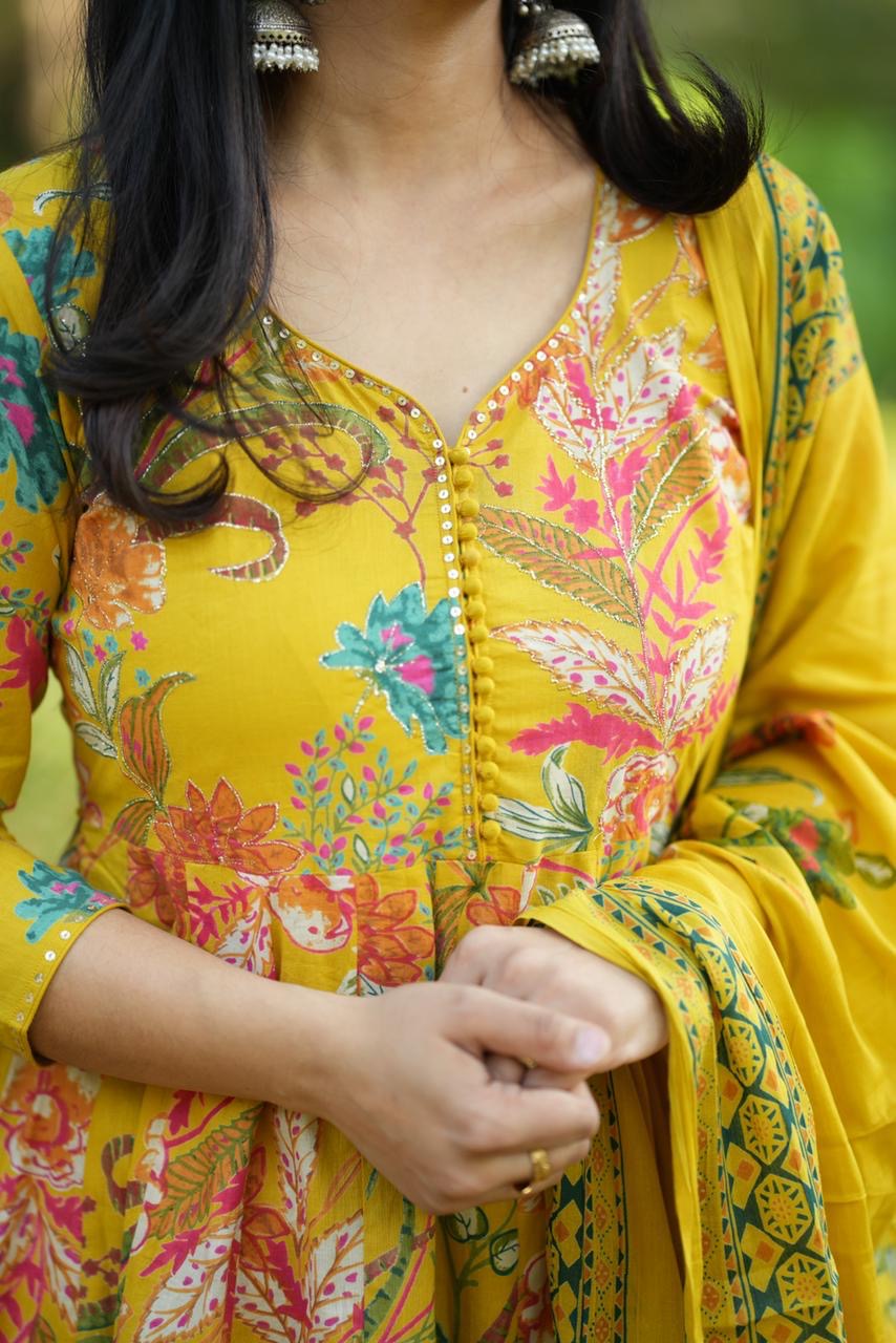 Mustard Anarkali Set