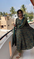 Green Ajrakh Anarkali set