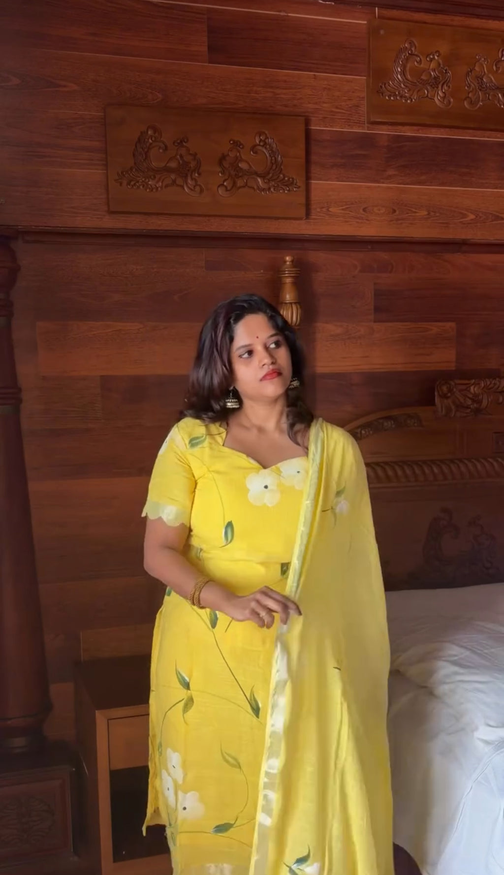 Yellow hand paint Linen Salwar Set