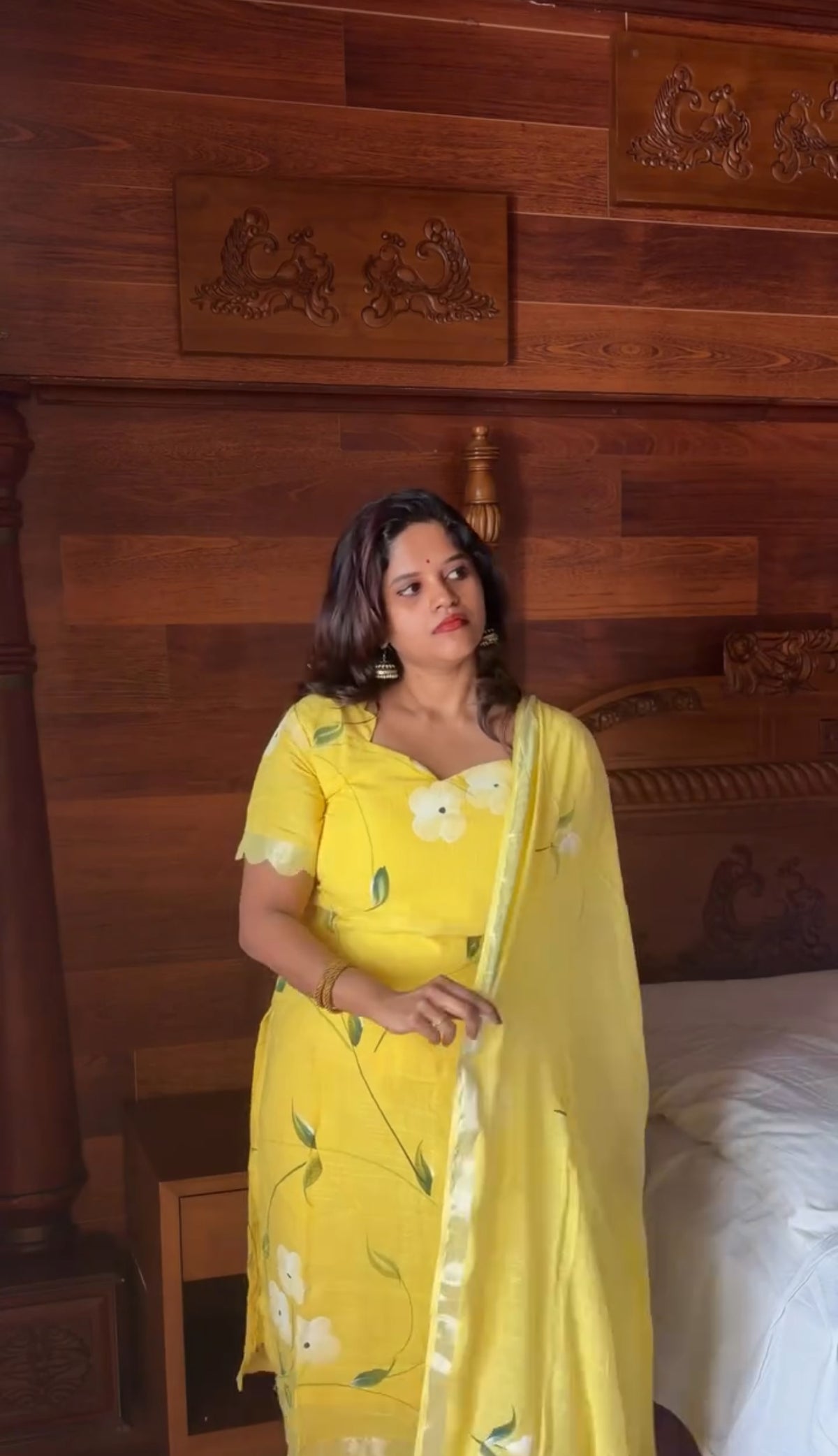 Yellow hand paint Linen Salwar Set