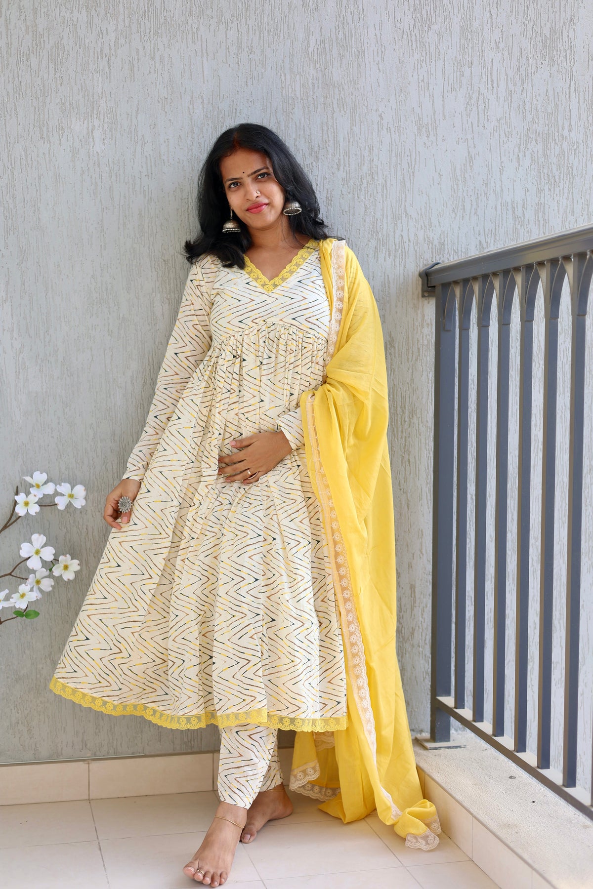 Yellow zigzag anarkali
