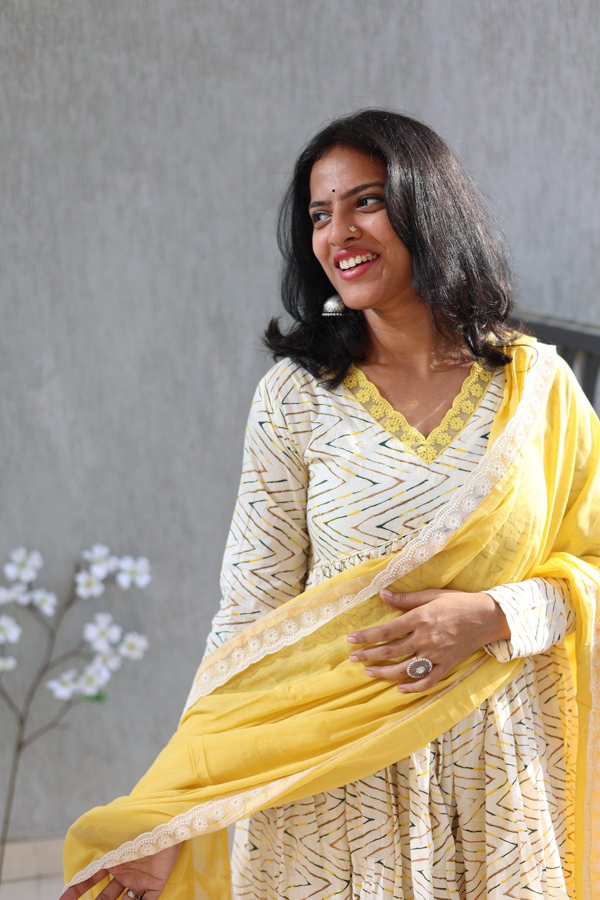 Yellow zigzag anarkali