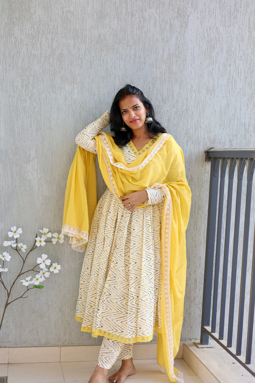 Yellow zigzag anarkali