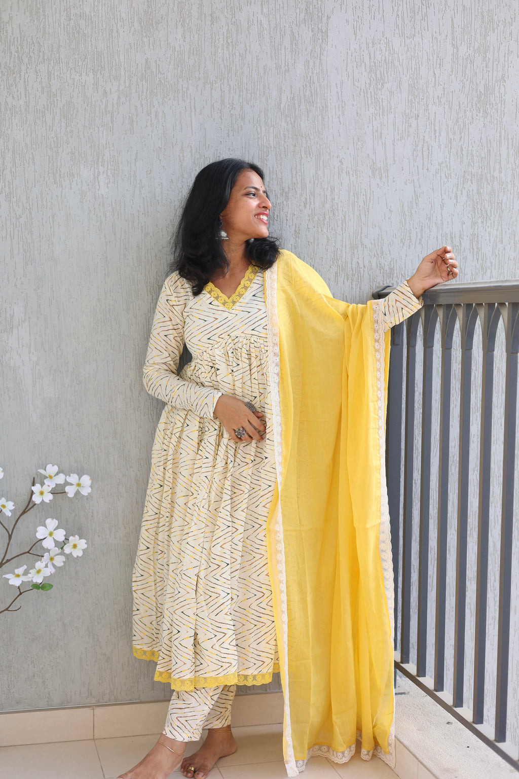 Yellow zigzag anarkali