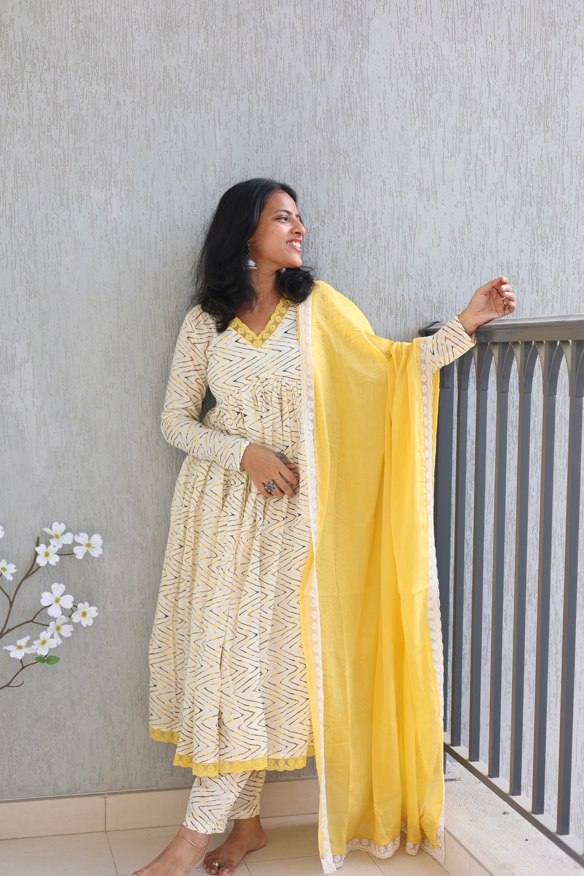 Yellow zigzag anarkali