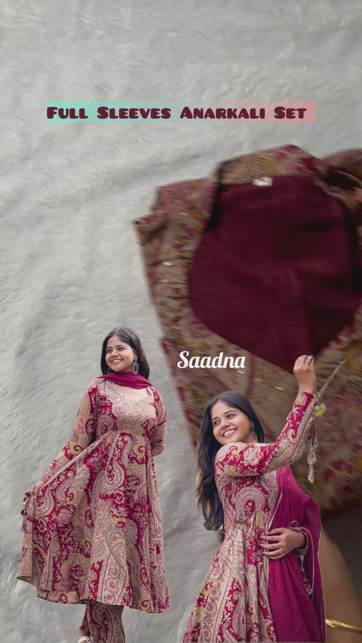 Maroon Full Sleeves Anarkali Set