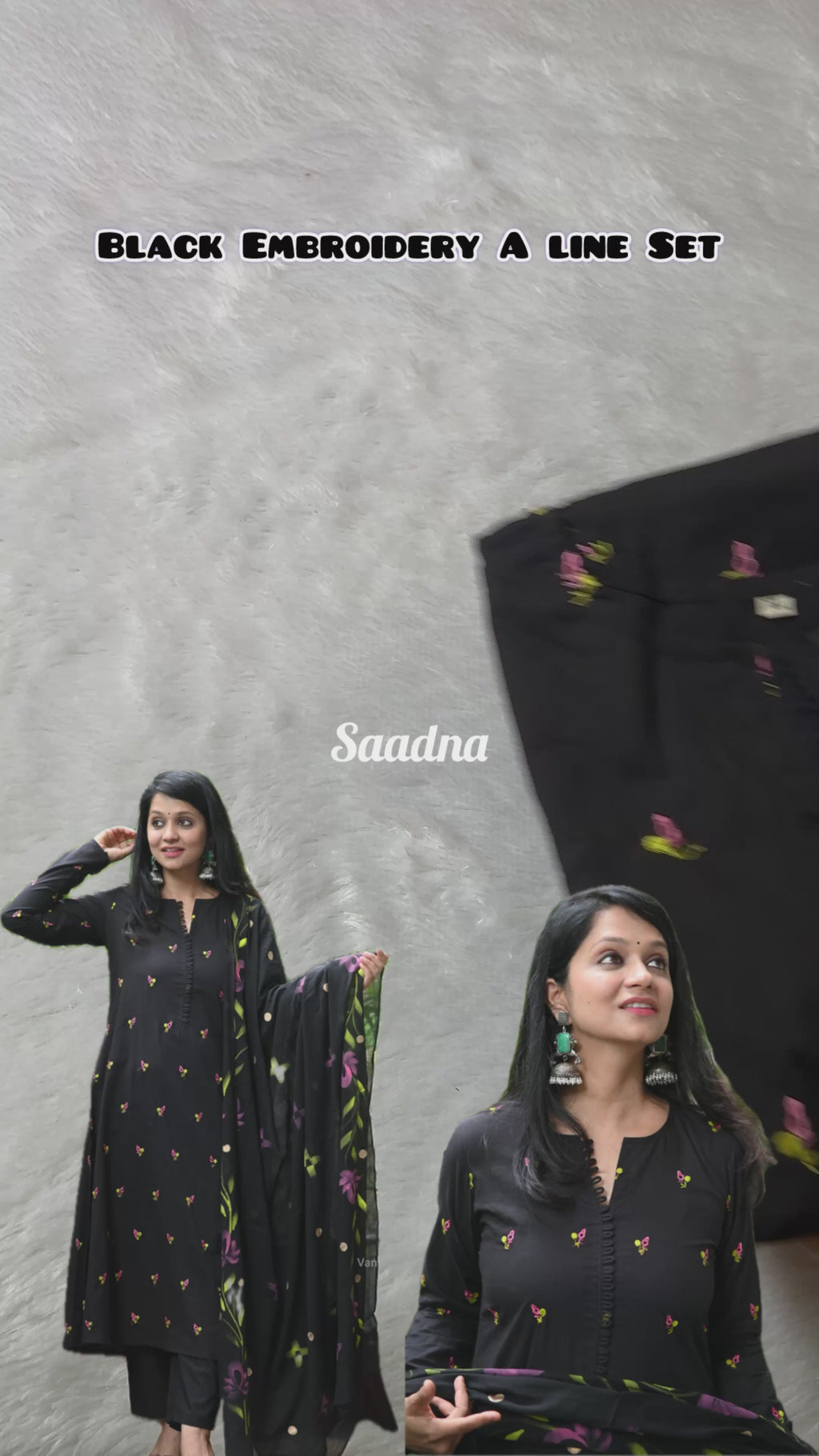 Black embroidery A line cotton Set