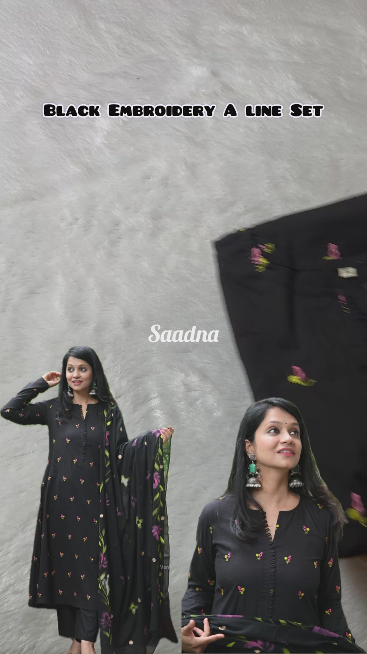 Black embroidery A line cotton Set