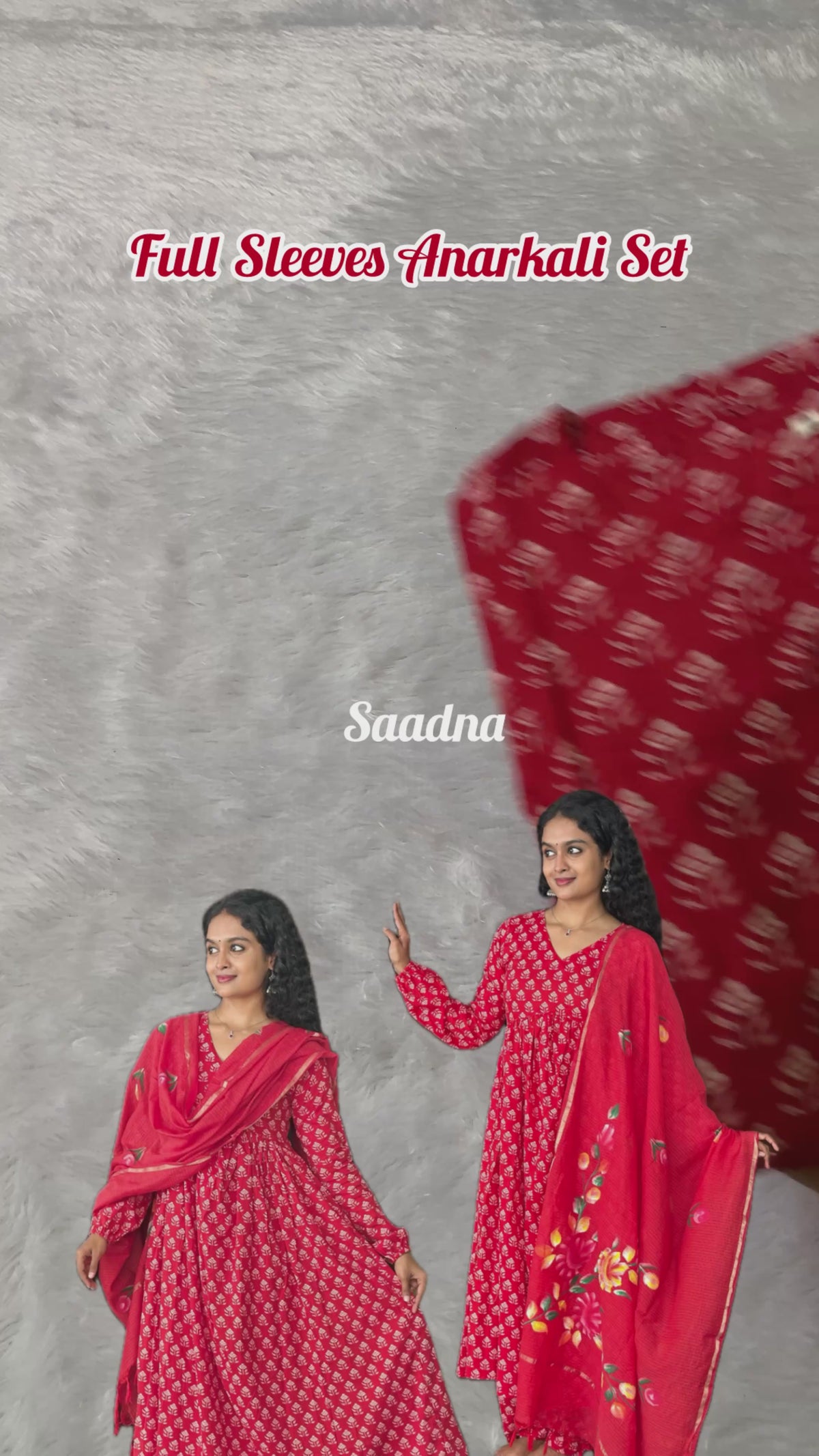 Red Full Sleeves Anarkali Set