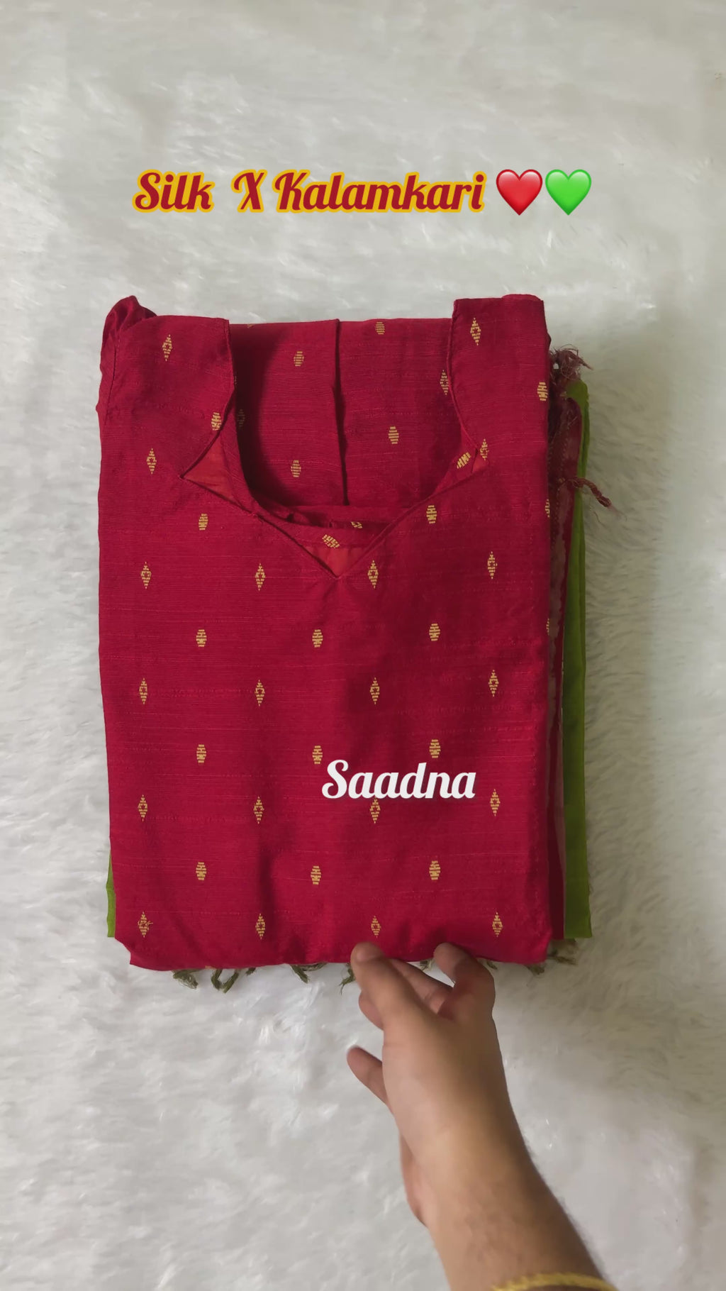 Red silk salwar set with kalamkari Dhupatta