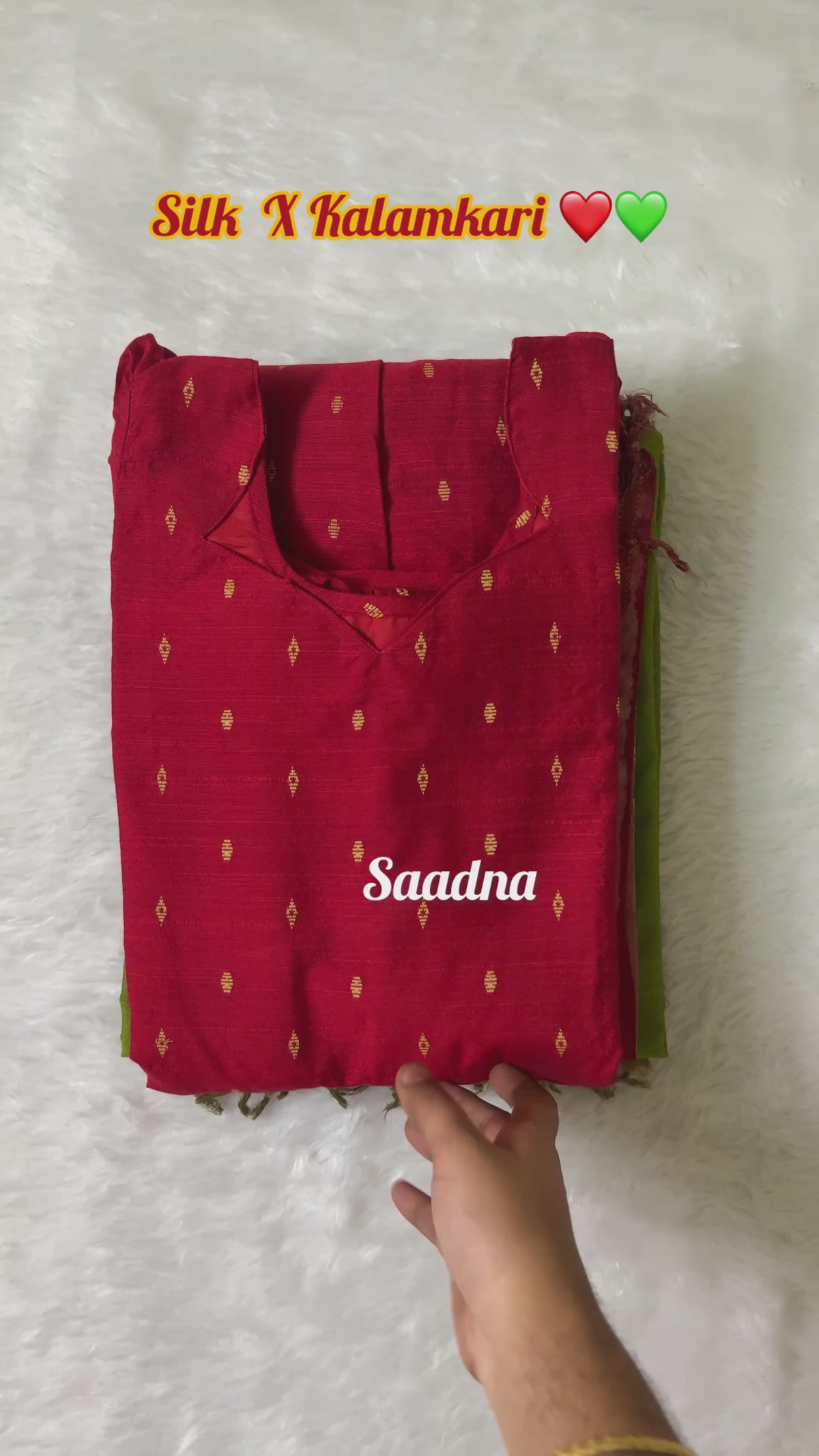 Red silk salwar set with kalamkari Dhupatta