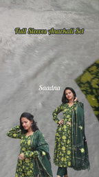 Green Cotton Anarkali Set