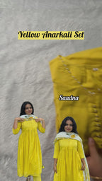 Yellow Cotton Anarkali Set