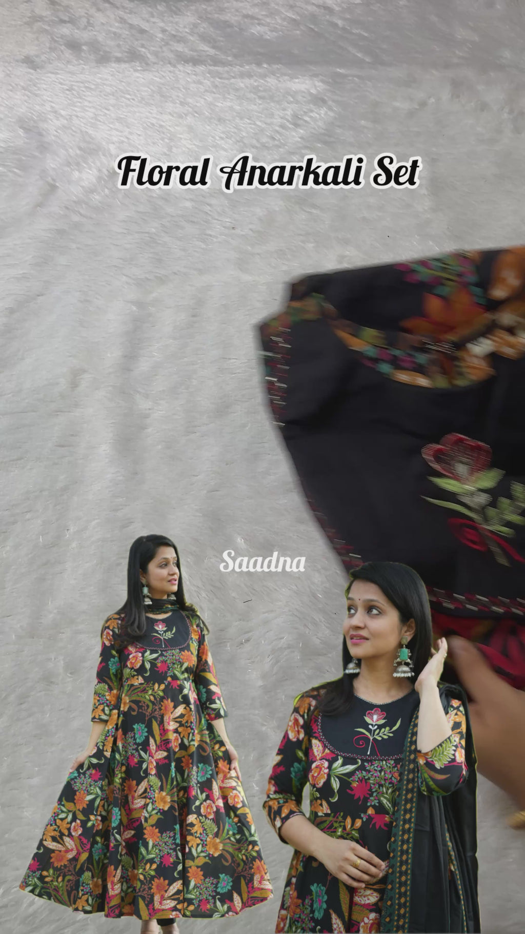 Black Floral Anarkali Set