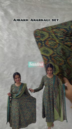 Green Ajrakh Anarkali set