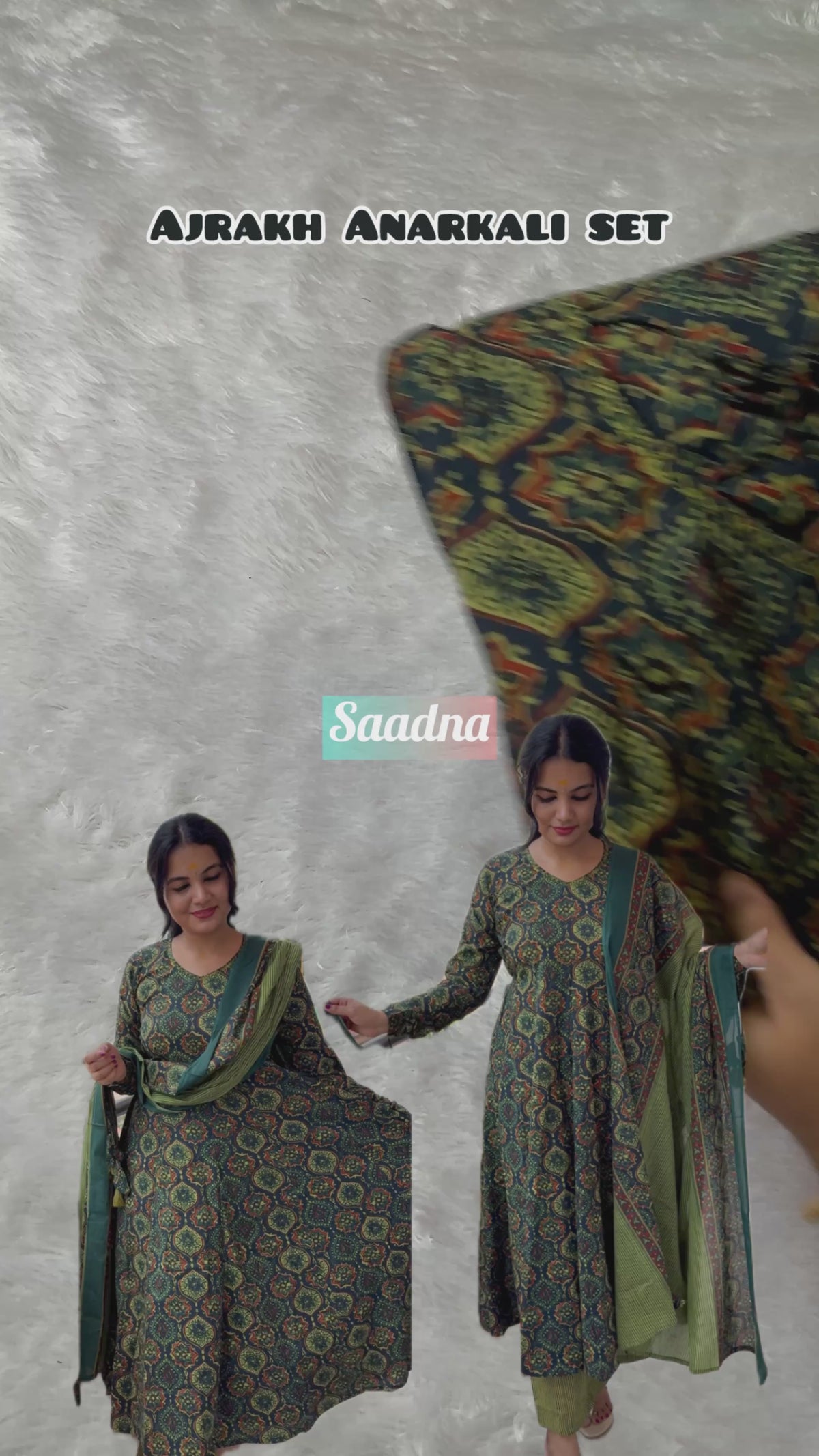 Green Ajrakh Anarkali set